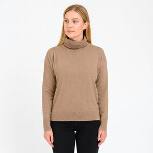 Nordstrom Size Large Tan 100% Cashmere Long Sleeve Sweater Turtleneck